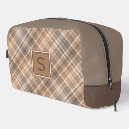 Neutral Beige Brown Taupe Plaid Gingham Pattern Dopp Kit