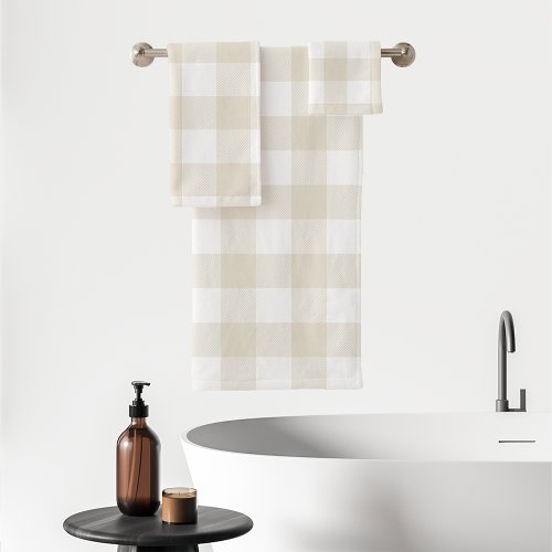 Neutral Beige Buffalo Check Plaid Rustic Farmhouse Bath Towel Set