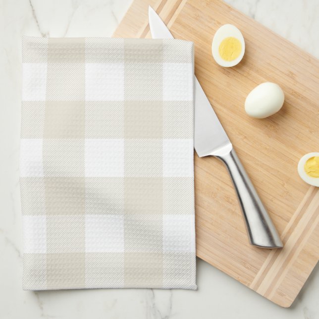 Neutral Beige Buffalo Check Plaid Rustic Farmhouse Kitchen Towel (Quarter Fold)