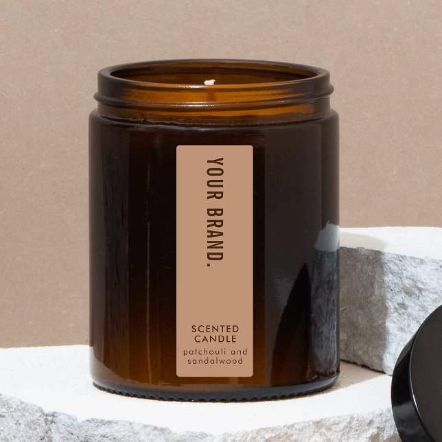Neutral Beige Candle Jar Thin Vertical Waterproof Labels (Neutral beige aesthetic vertical candle jar rectangle label with stylish fonts and simple layout)
