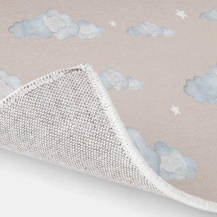 Neutral Beige Cloud and Stars Nursery Rug Boho Sky