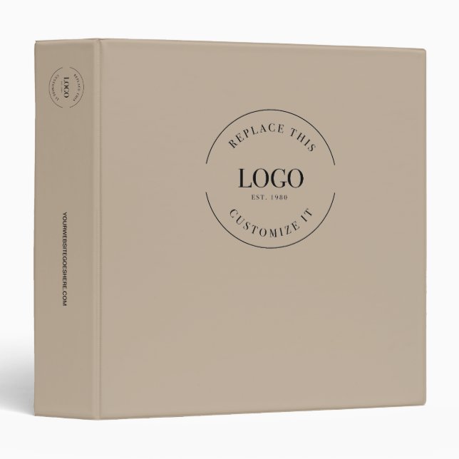Neutral Beige Custom Business logo Presentation 3 Ring Binder (Front/Spine)