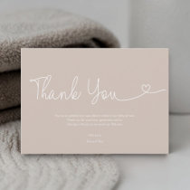 Neutral Beige earth tone Baby Shower Script Heart Thank You Card