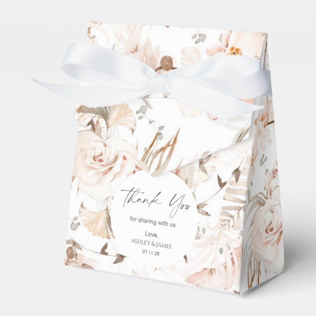 Neutral beige elegant floral garden wedding favor boxes (Front Side)