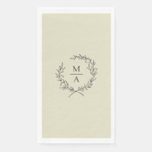 Neutral Beige Elegant Laurel Wreath Monogram Paper Guest Towels