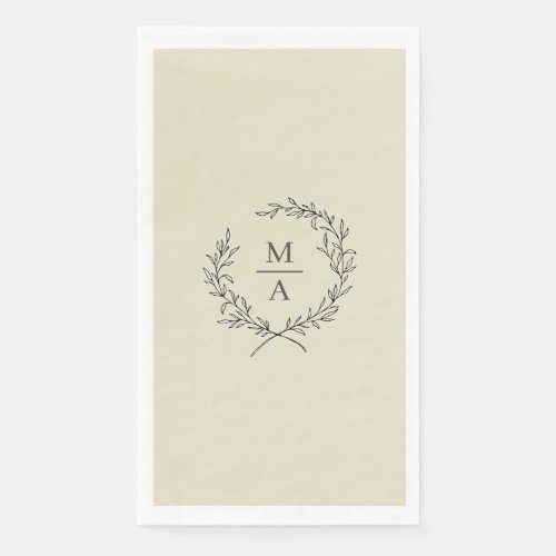 Neutral Beige Elegant Laurel Wreath Monogram Paper Guest Towels