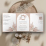 Neutral Beige Floral Boho Pampas QR Code Wedding Tri-Fold Invitation