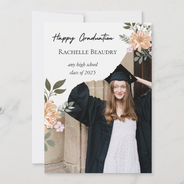 Neutral Beige Floral Elegant Graduation Card (Front)