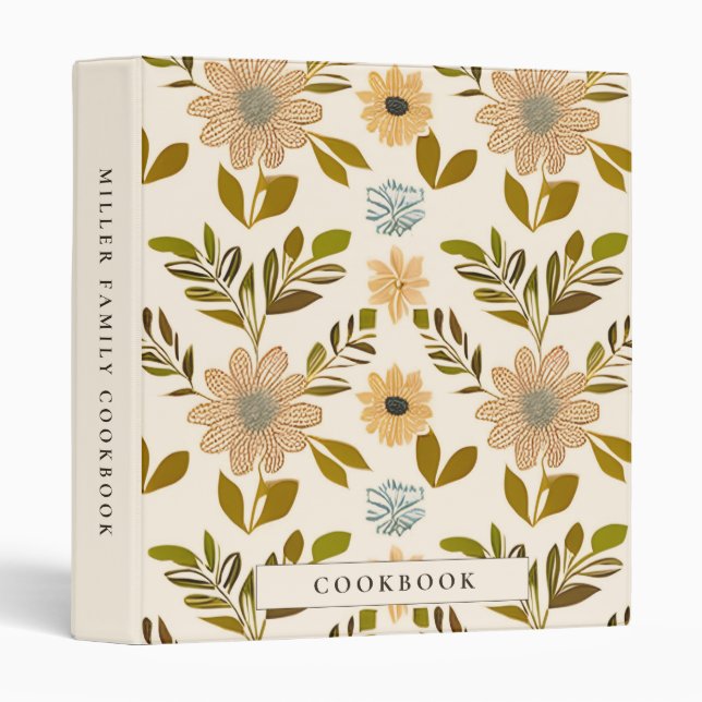 Neutral Beige Floral Pattern 3 Ring Binder (Front/Spine)