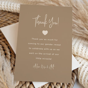 Neutral Beige Gender Reveal Heart Thank You Card