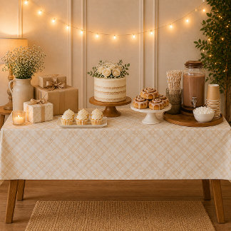 Neutral Beige Gingham Baby Shower Tablecloth