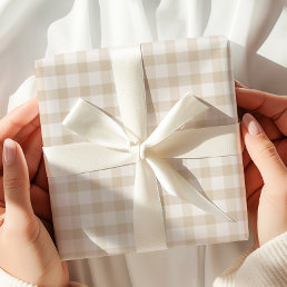 Neutral Beige Gingham Holiday Wrapping Paper