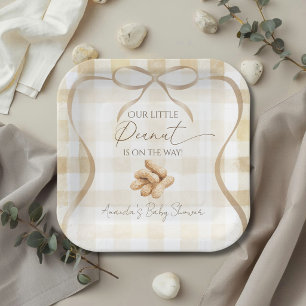 Neutral Beige Gingham Little Peanut Baby Shower Paper Plates