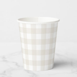 Neutral Beige Gingham Paper Cups