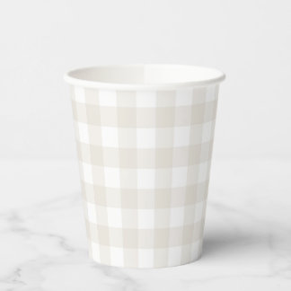 Neutral Beige Gingham Paper Cups