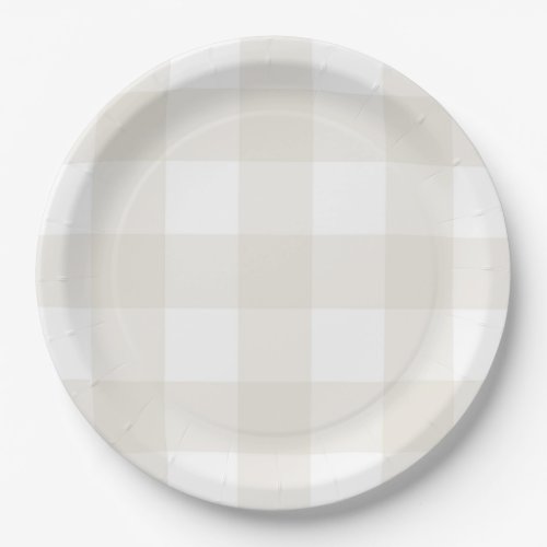 Neutral Beige Gingham Paper Plates