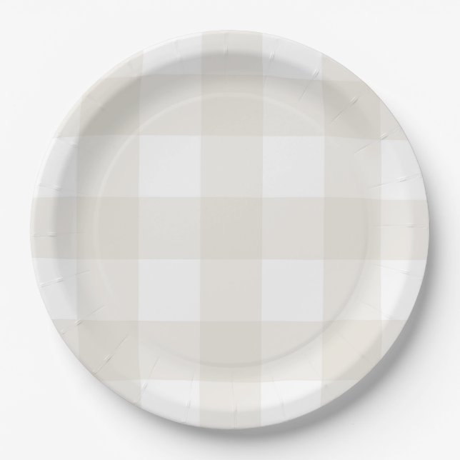 Neutral Beige Gingham Paper Plates (Front)