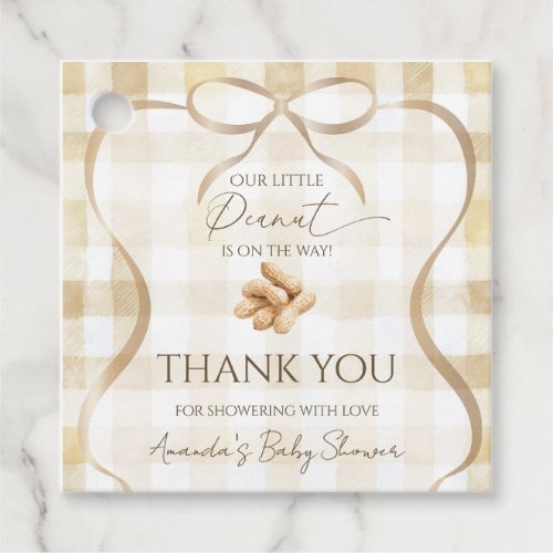 Neutral Beige Gingham Peanut Baby Shower Decor Favor Tags