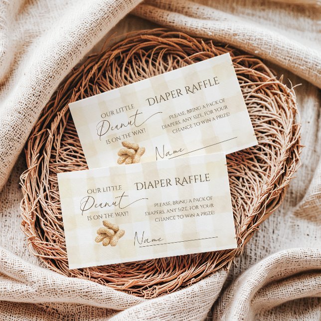 Neutral Beige Gingham Peanut Baby Shower Diaper Enclosure Card (Creator Uploaded)