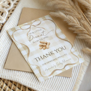 Neutral Beige Gingham Peanut Baby Shower Favor Thank You Card
