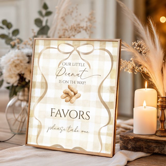 Neutral Beige Gingham Peanut Baby Shower Favors Poster (Creator Uploaded)