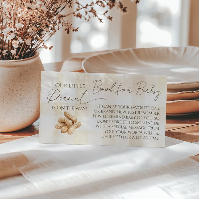 Neutral Beige Gingham Peanut Book For Baby Shower Enclosure Card (Creator Uploaded)