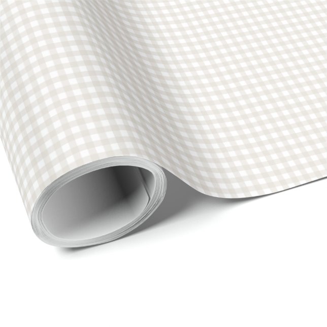 Neutral beige gingham simple small checks plaid wrapping paper (Roll Corner)