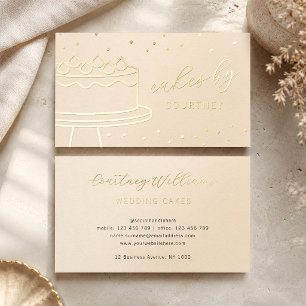 Neutral Beige Gold Baker Cake Boutique Pastry Chef Foil Business Cards