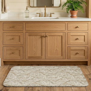 Neutral Beige Gold Botanical Leaf William Morris Bath Mat