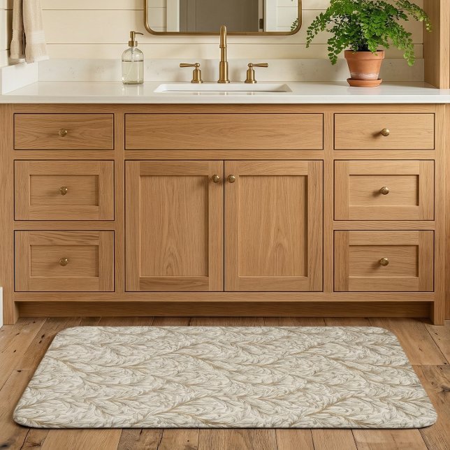 Neutral Beige Gold Botanical Leaf William Morris Bath Mat (Creator Uploaded)