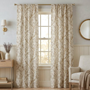 Neutral Beige Gold Botanical Leaf William Morris Blackout Curtains