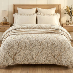 Neutral Beige Gold Botanical Leaf William Morris Duvet Cover