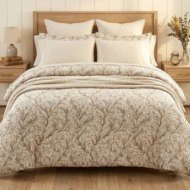 Neutral Beige Gold Botanical Leaf William Morris Duvet Cover (Creator Uploaded)
