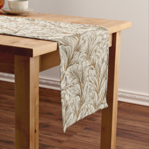 Neutral Beige Gold Botanical Leaf William Morris Medium Table Runner
