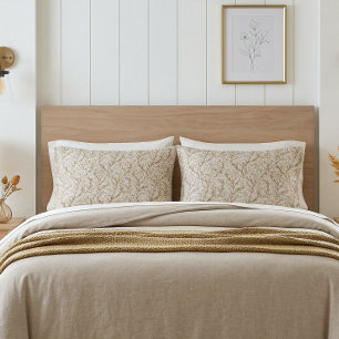 Neutral Beige Gold Botanical Leaf William Morris Pillow Case