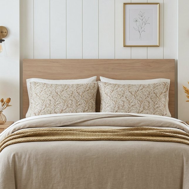 Neutral Beige Gold Botanical Leaf William Morris Pillow Case (Creator Uploaded)