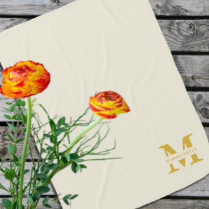 Neutral Beige Gold Monogram Baby Blanket