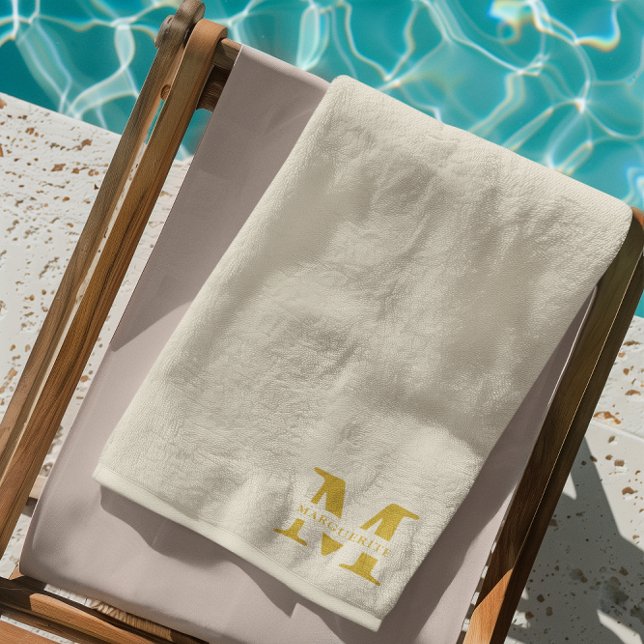 Neutral Beige Gold Monogram Beach Towel (Creator Uploaded)