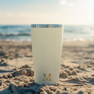 Neutral Beige Gold Monogram Insulated Tumbler