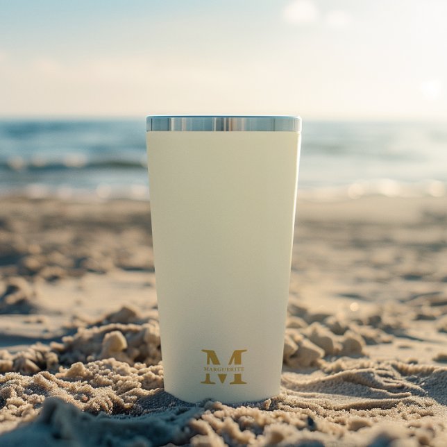 Neutral Beige Gold Monogram Insulated Tumbler (Creator Uploaded)