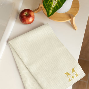 Neutral Beige Gold Monogram Kitchen Towel