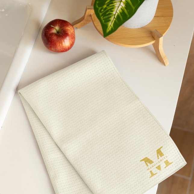 Neutral Beige Gold Monogram Kitchen Towel (Creator Uploaded)