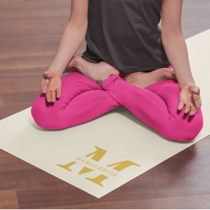 Neutral Beige Gold Monogram Yoga Mat