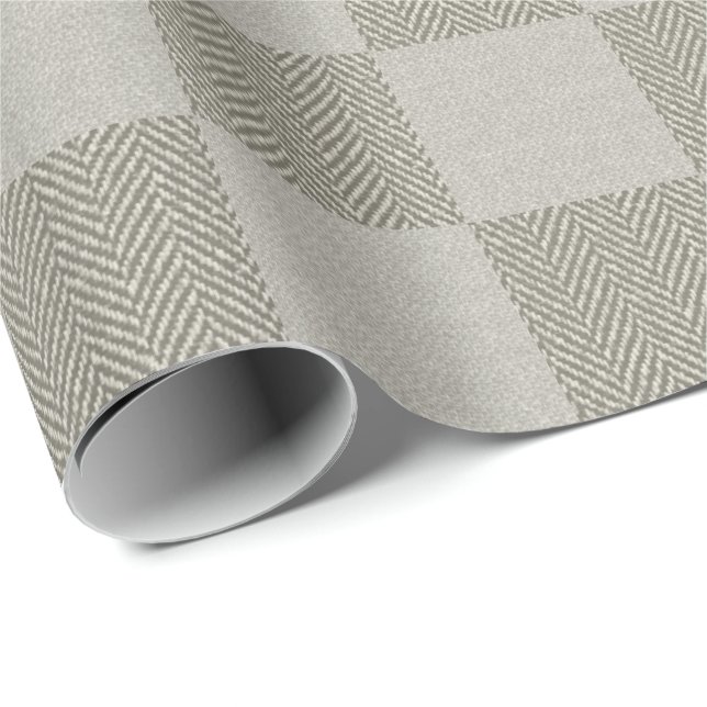 Neutral Beige Gray Buffalo Plaid Pattern Wrapping Paper (Roll Corner)