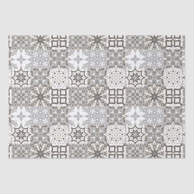 Neutral,beige,gray ,Moroccan tiles  Tissue Paper (Front)