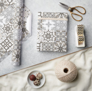 Neutral,beige,gray ,Moroccan tiles Wrapping Paper