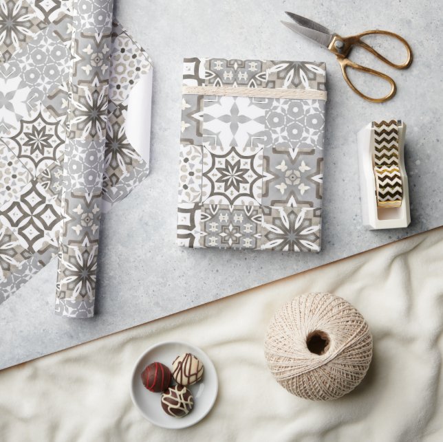 Neutral,beige,gray ,Moroccan tiles  Wrapping Paper (Crafts)