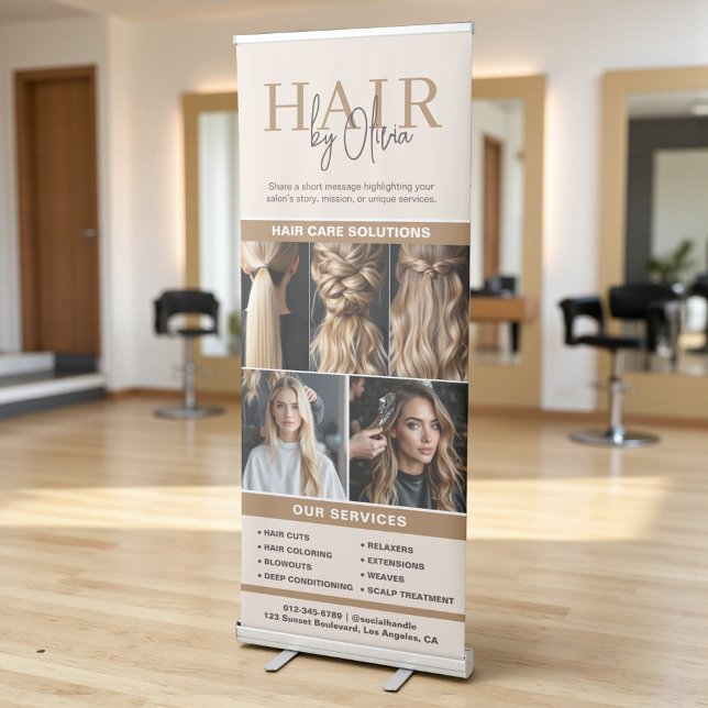 Neutral Beige Hair Salon Beauty Services Photo Retractable Banner (Creator Uploaded)