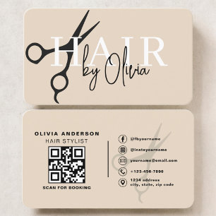 Neutral Beige Hair Stylist Scissors QR Code Business Card