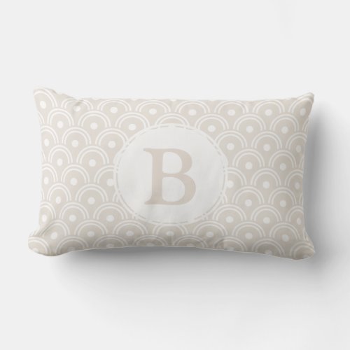 Neutral Beige Japanese Scallops  Initial Letter Lumbar Pillow